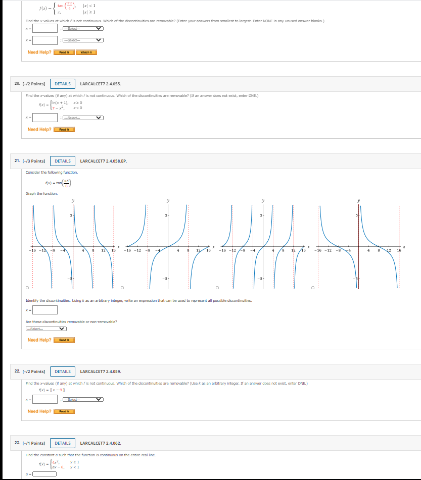  Find the x-values at which f is not continuous. Which of