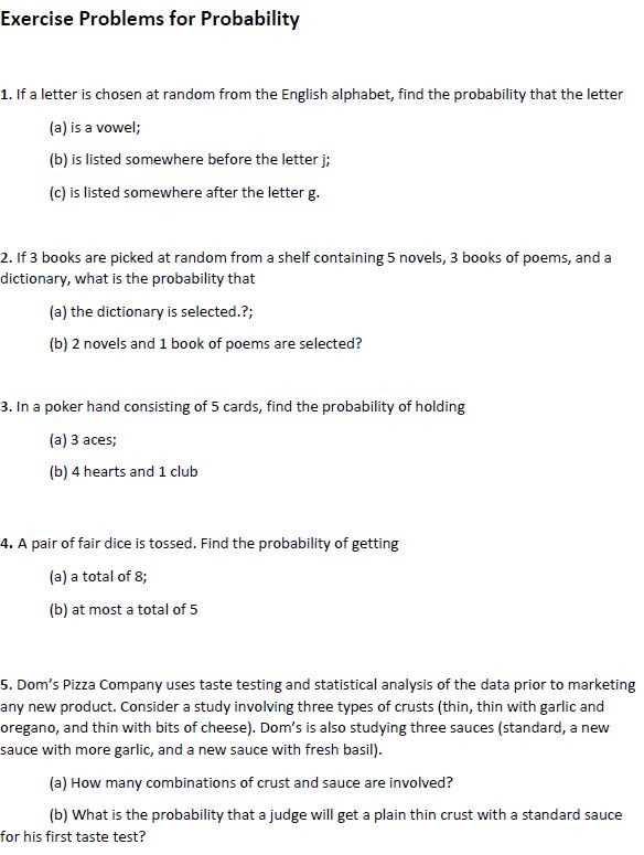 Exercise Problems for Probability 1. lfa letter is chosen at random