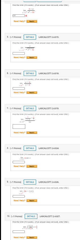  Find the limit (If it exists). (If an answer does not