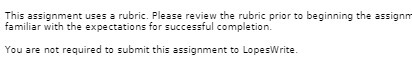This assignment uses a rubric. Please review the rubric prior to