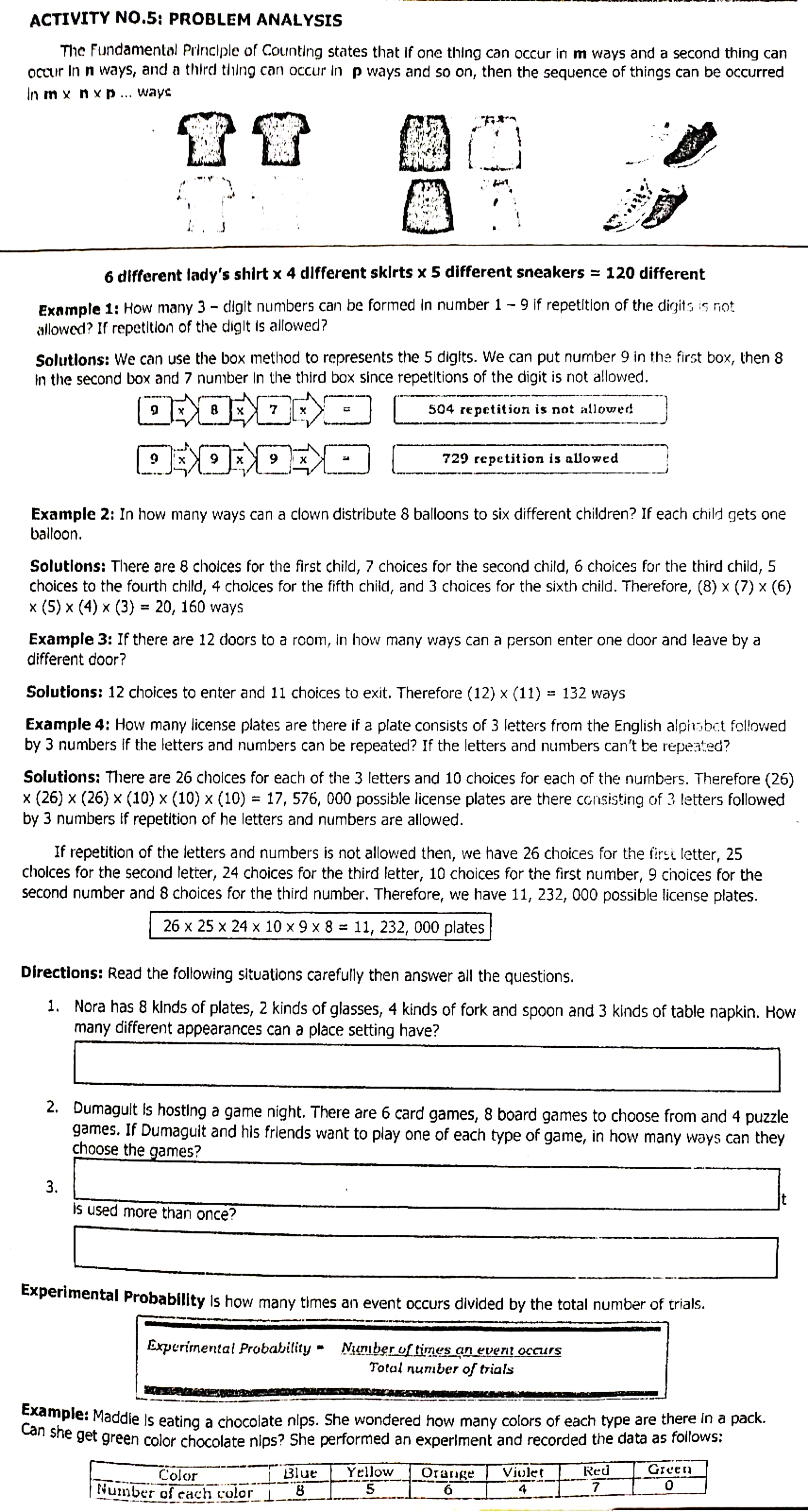 Experimental Probability of blue nips = number of times an event occurs
