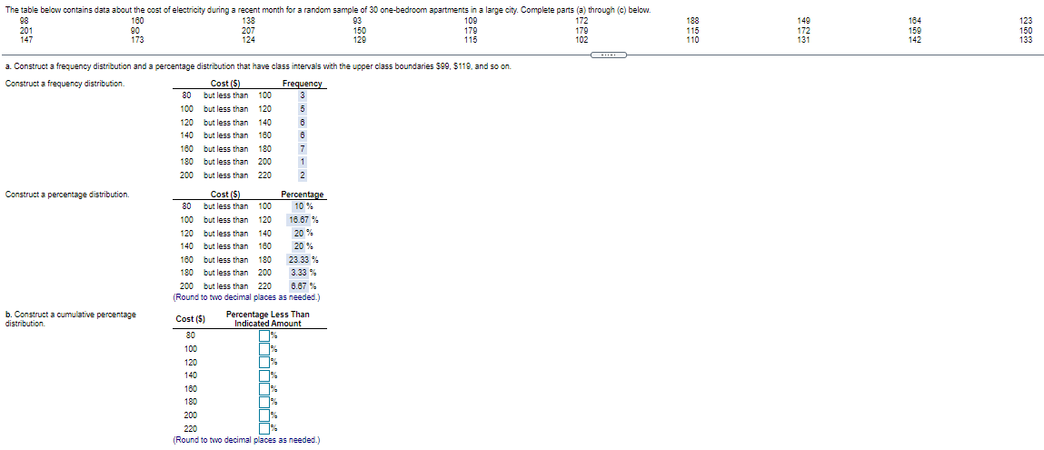 Question B The table below contains data about the cost of electricity