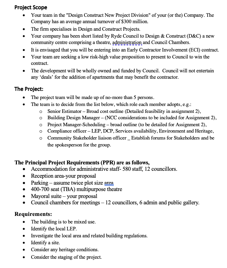 Project Scope Your team in the "Design Construct New Project Division"
