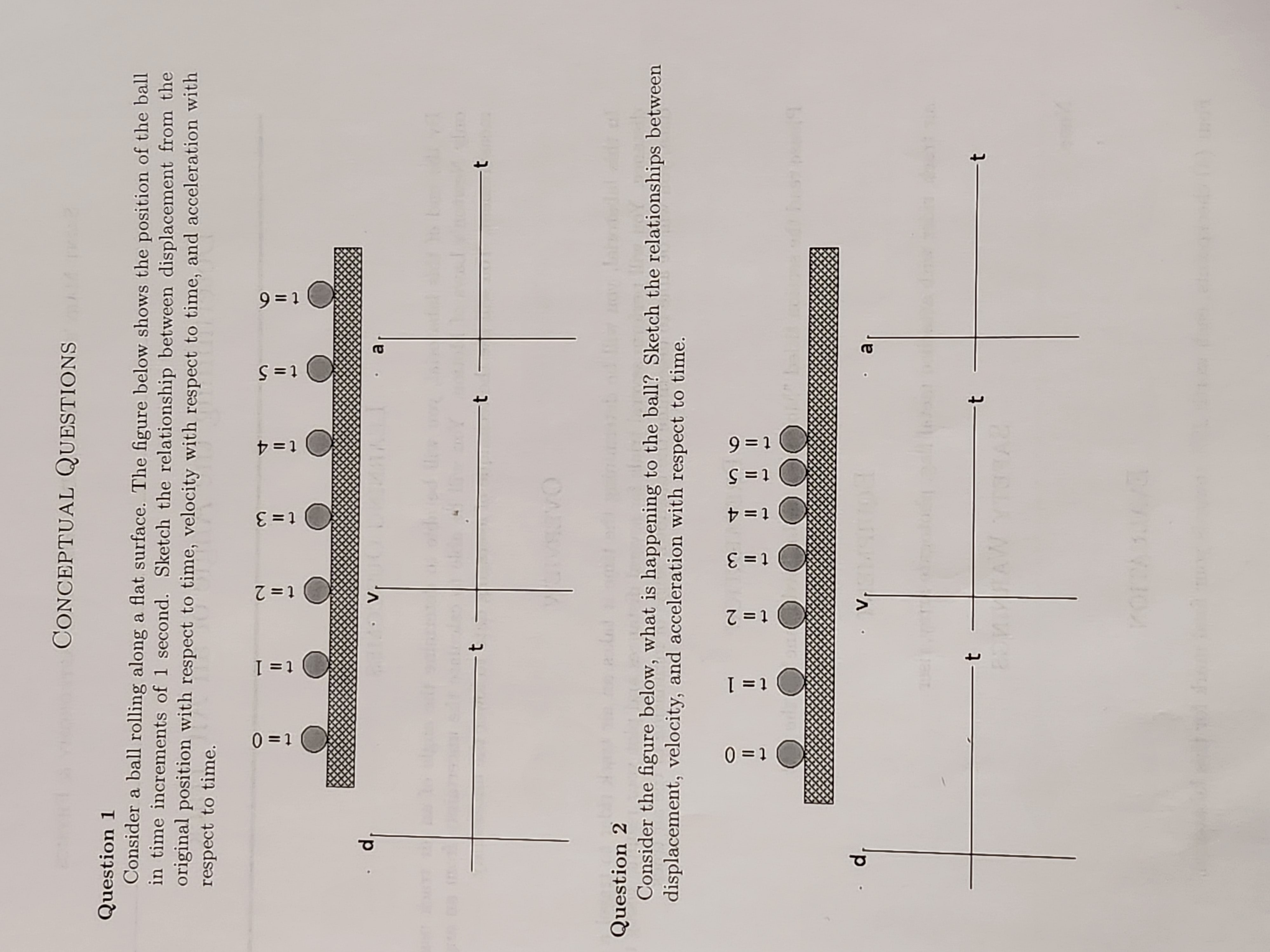 t = 0 Question 1 CONCEPTUAL QUESTIONS Consider a ball rolling along