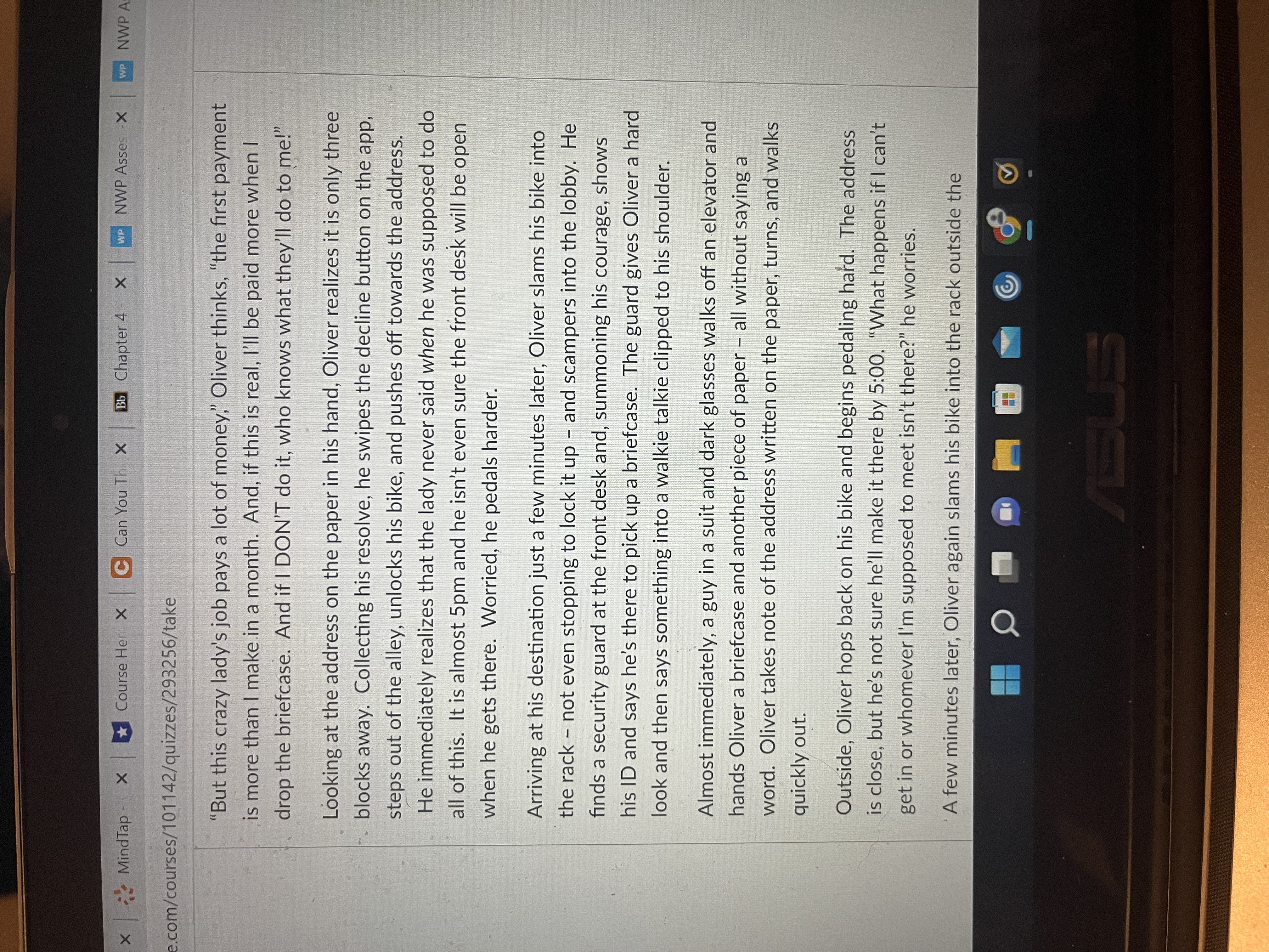 mysterious lady behind a large plant. She gives him a hard stare,