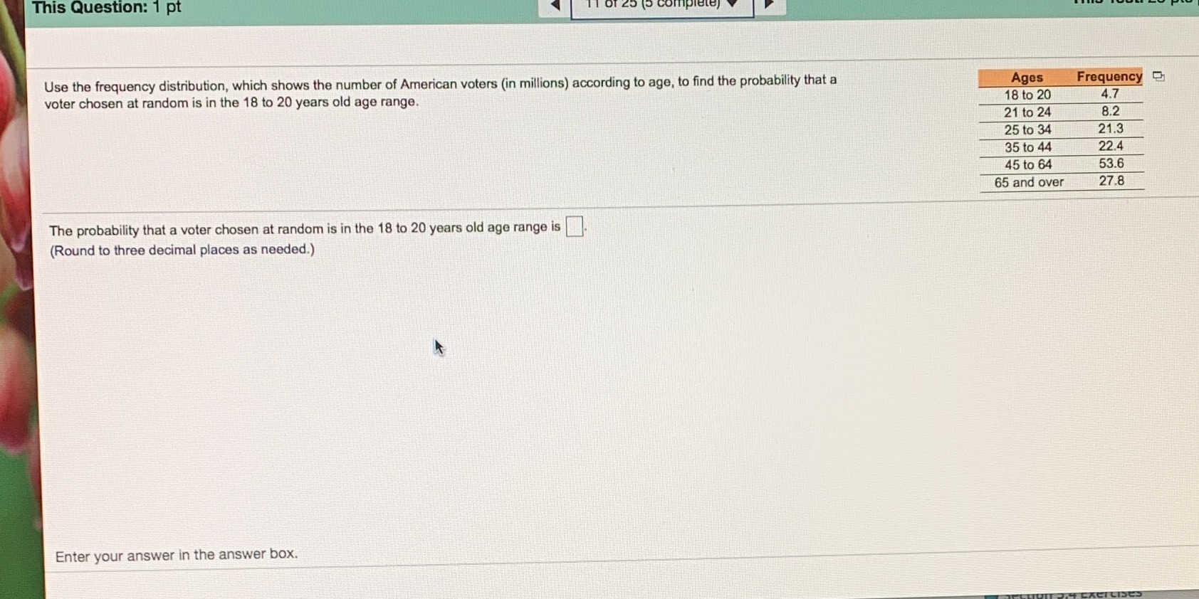  This Question: 1 pt Use the frequency distribution, which shows the