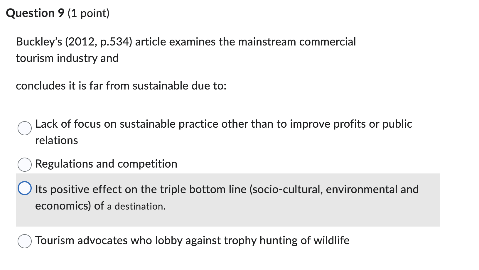 table 2): The role of tourism to bring about large-scale change in