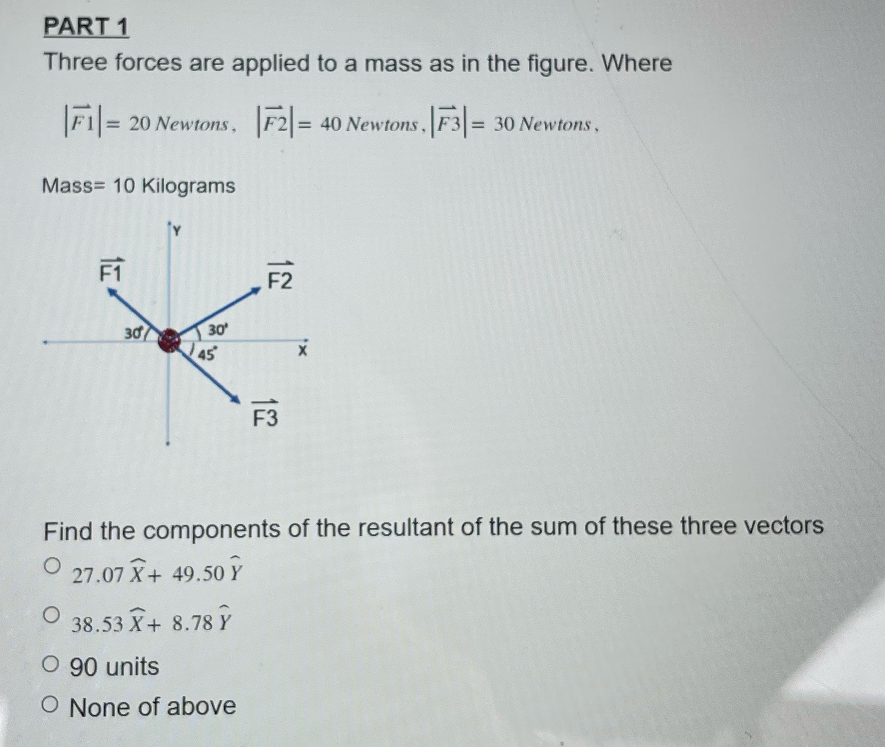 PART 1 Three forces are applied to a mass as in