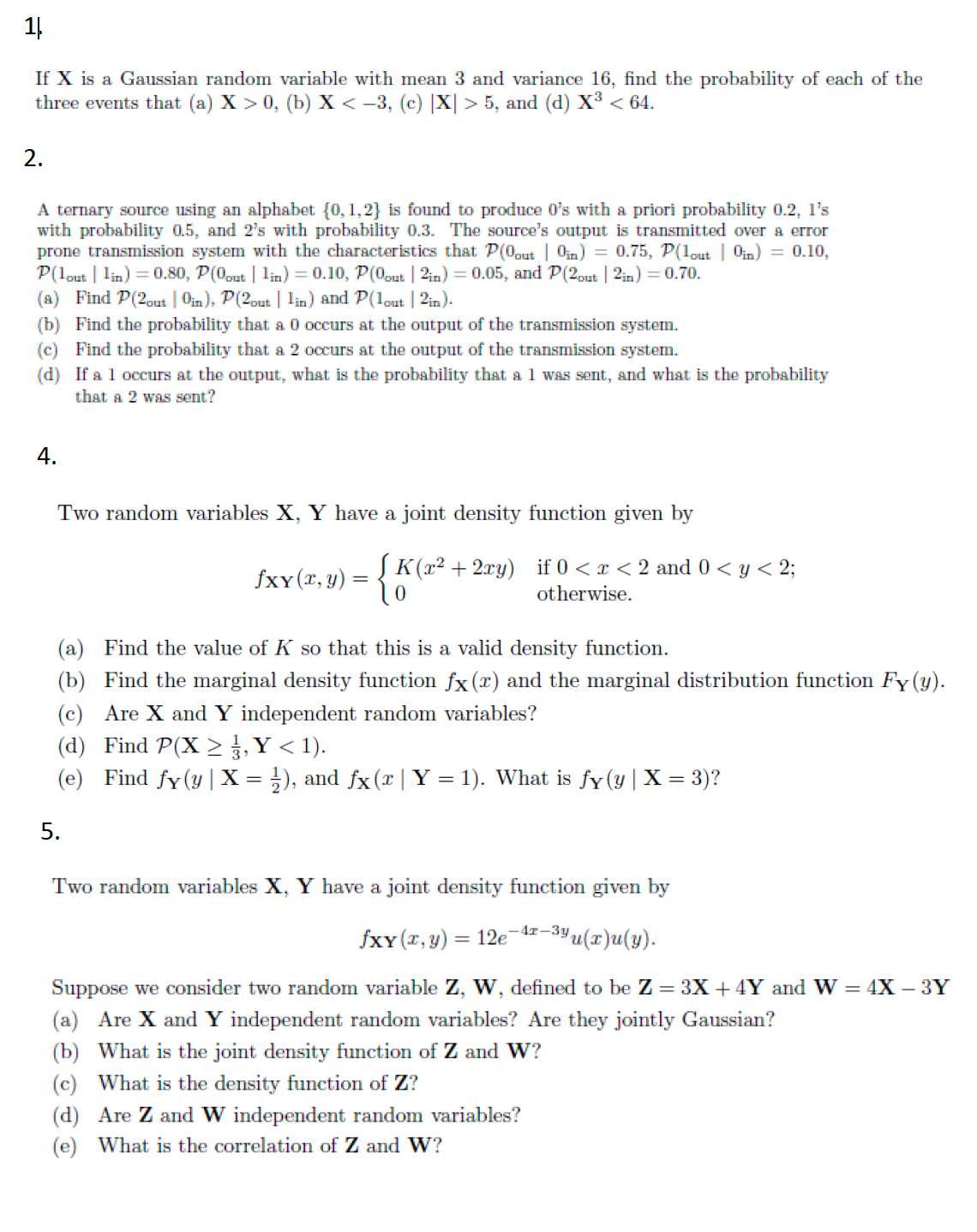 1i If X is a Gaussian random variable with mean 3