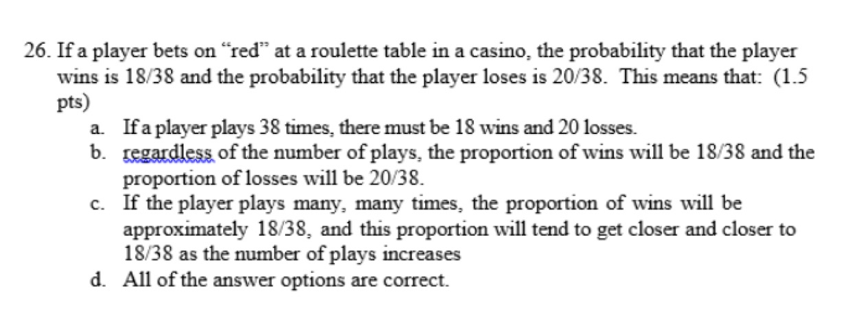 show all work 26. If a player bets on "red" at a