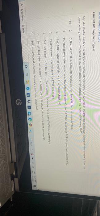  SHOW ALL HISTORY Current Attempt in Progress Natalie Koebel has been