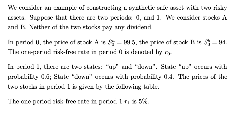 We consider an example of constructing a synthetic safe asset with