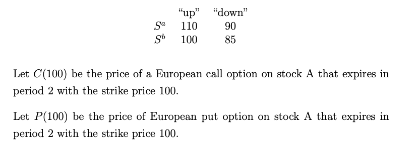 two risky assets. Suppose that there are two periods: 0, and 1.