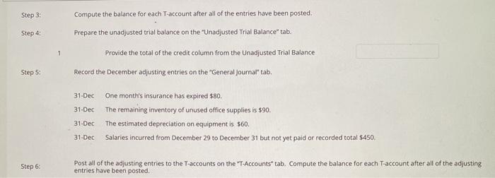 entries to record the December transactions in the General Journal Tab in