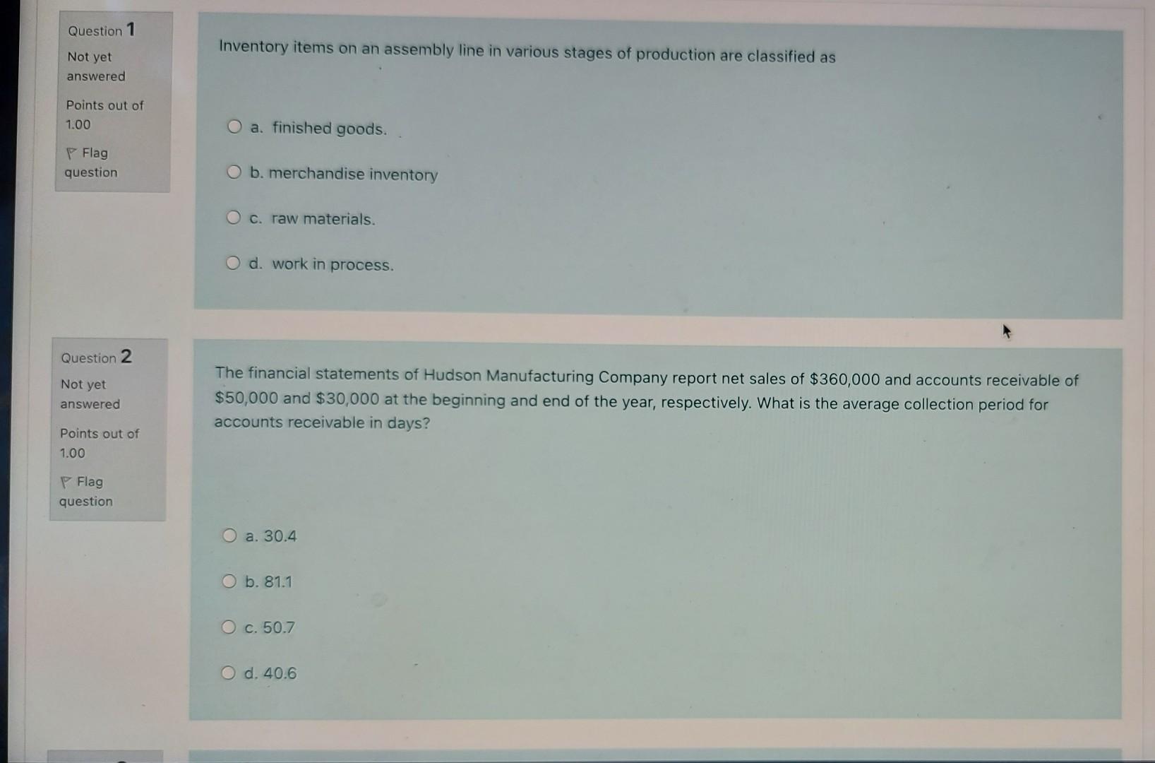 Question Inventory items on an assembly line in various stages of