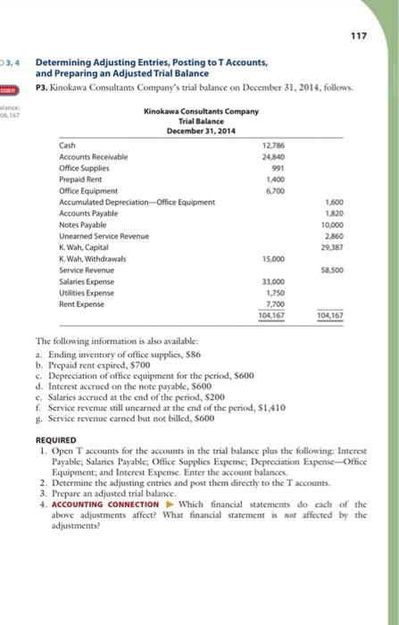  question example must be in T account 117 3,4 DOEN ce