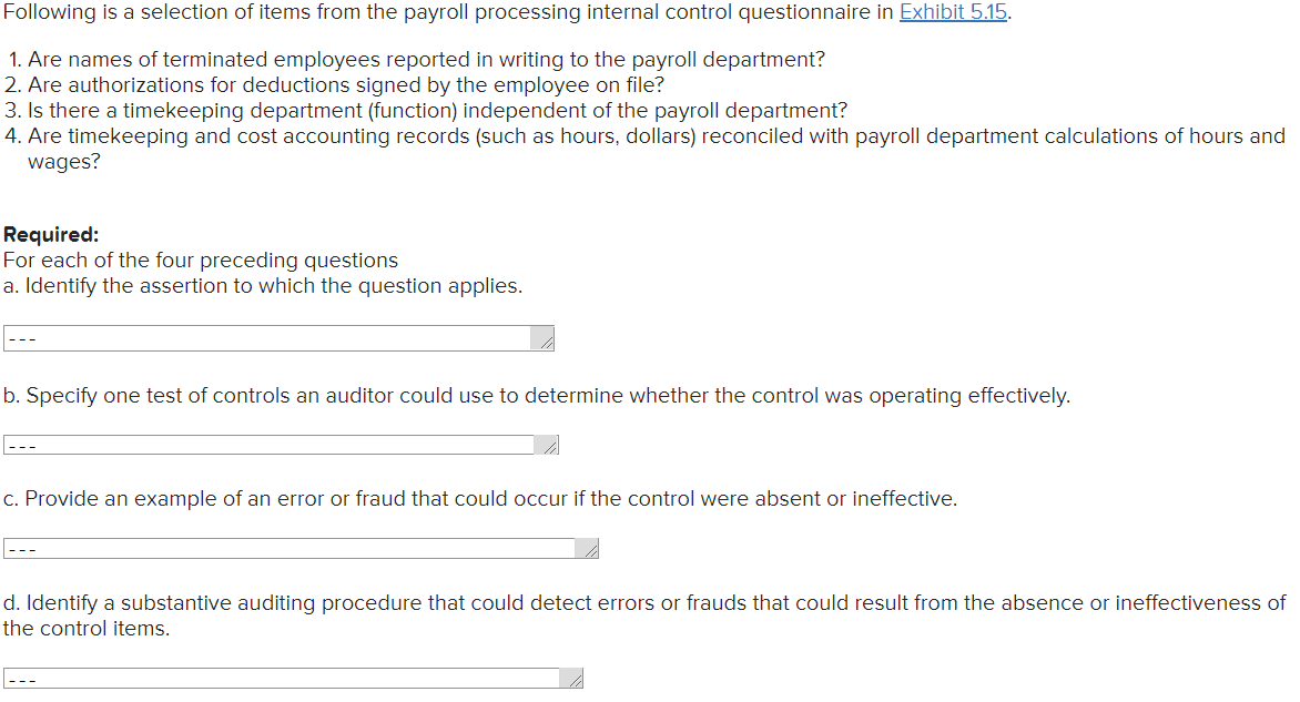  Following is a selection of items from the payroll processing internal