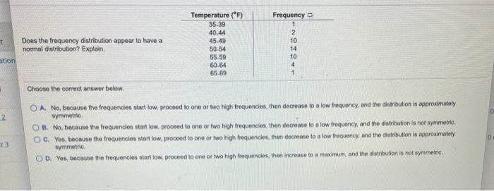  Does the frequency distribution appear to have a normal distribution? Explain.