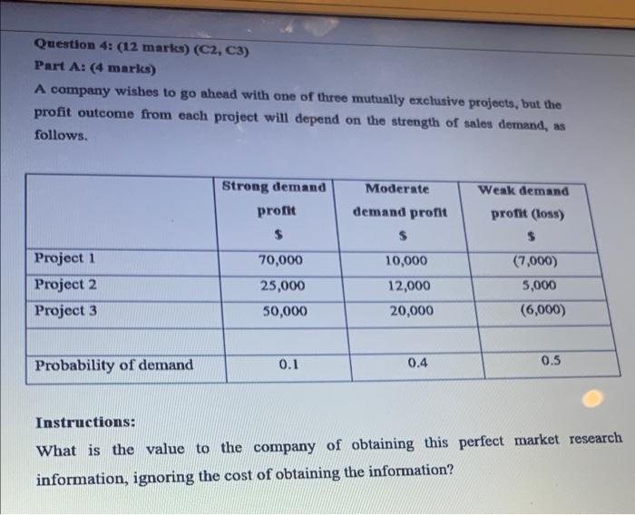  Question 4: (12 marks) (C2, C3) Part A: (4 marks) A