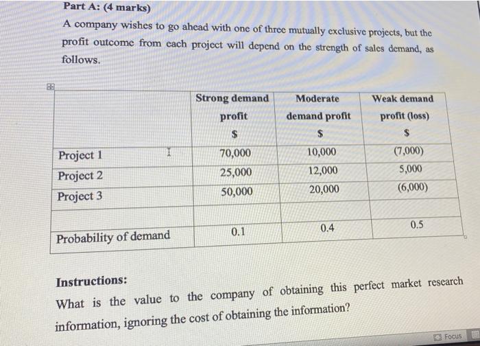 A clear answer please Part A: (4 marks) A company wishes to