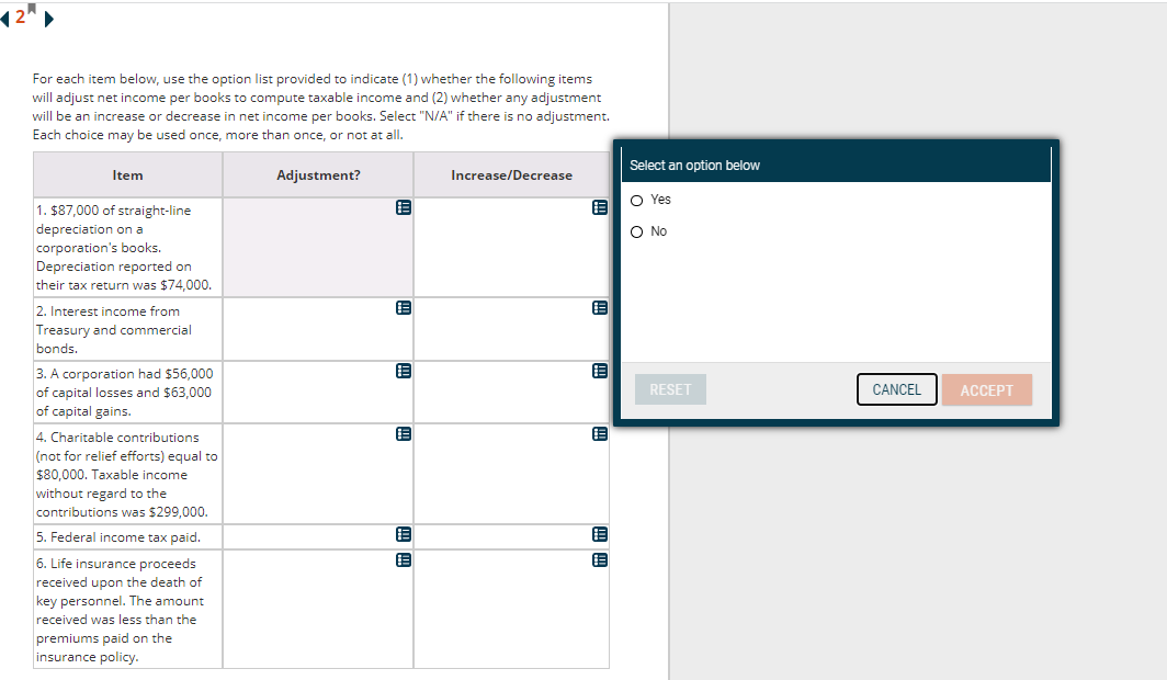  12 For each item below, use the option list provided to