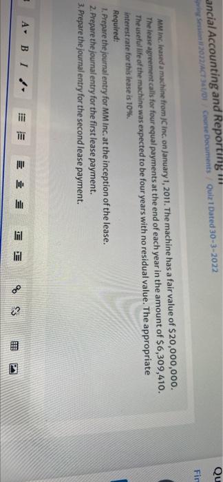  Qu ancial Accounting and Reporting Session 2012/ACT 34/01 Course Documents Quiz