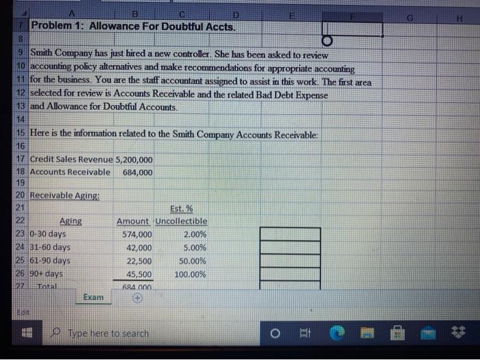 help with problem one please DO H B Problem 1: Allowance For