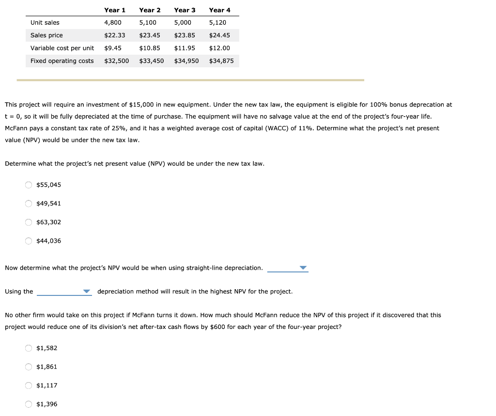  Year 1 Year 2 Year 3 Year 4 Unit sales 4,800