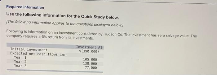  Required information Use the following information for the Quick Study below.