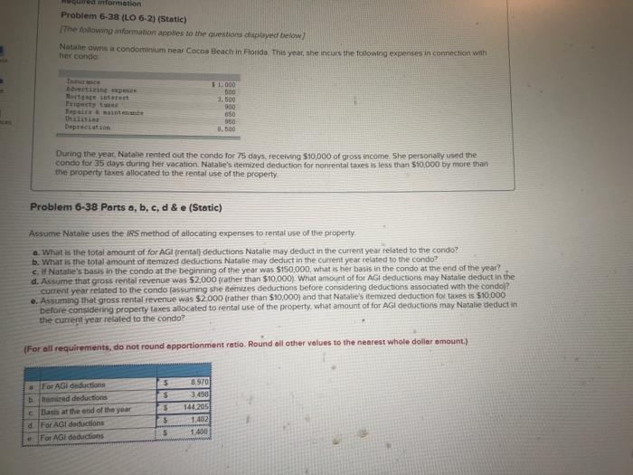 This is the clear one. ed information Problem 6-38 (LO 6-2)