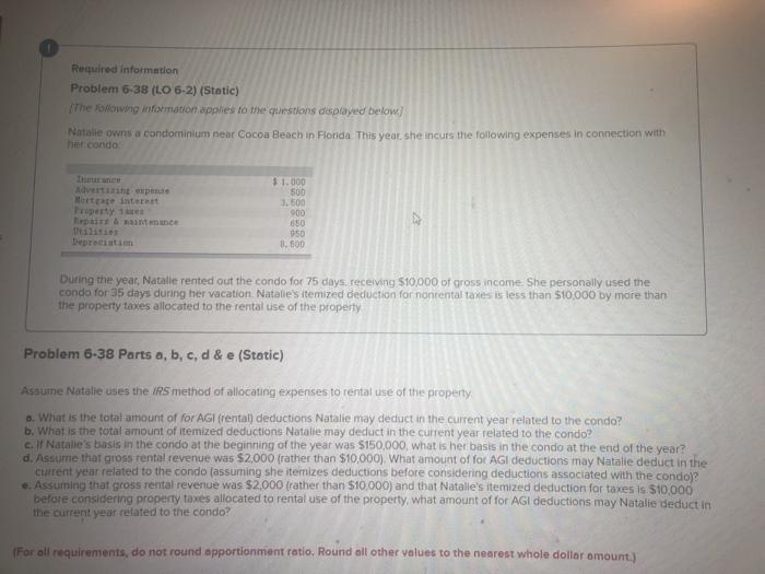 (Static) The following information applies to the questions played below) Natalie owns