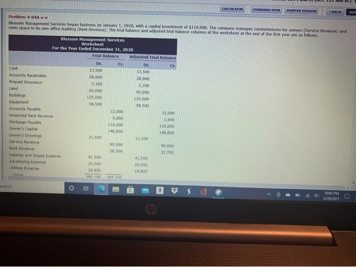  and ACC CALCULATOR STANDARD VIIW PRINTER VERSION BACK Problem 4-04A a-