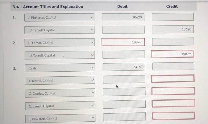 Carla Vista Company are G. Donley $61,360, Lamar $56.640, and J. Pinkston