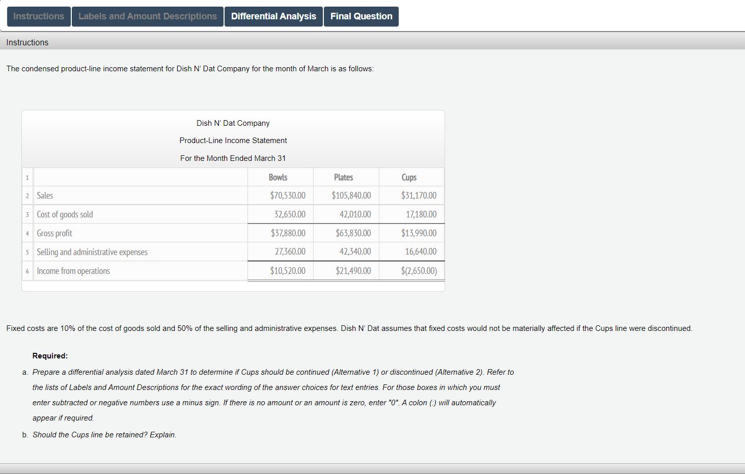 Please Help!! Thanks! Instructions Labels and Amount Descriptions Differential Analysis Final Question