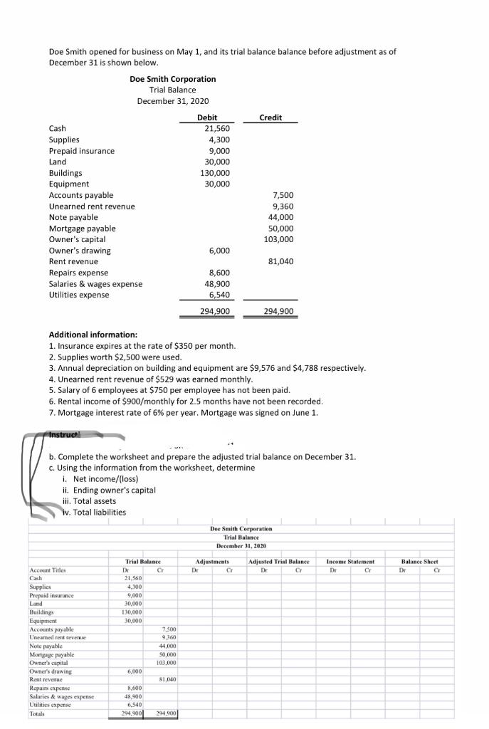 PART B AND C, THE "WORKSHEET" IS THE BOTTOM CHART. Doe Smith