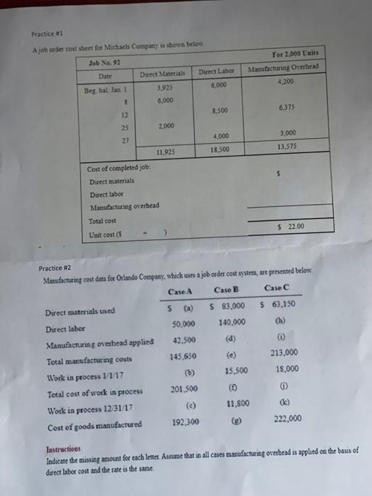 of class on Wed 3/30 Chapter 19 - Job Order Costing 1