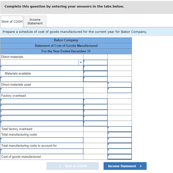 questions The following data pertain to Babor Company for the fiscal year
