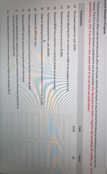  Current Attempt in Progress Transactions that affect cash do not necessarily