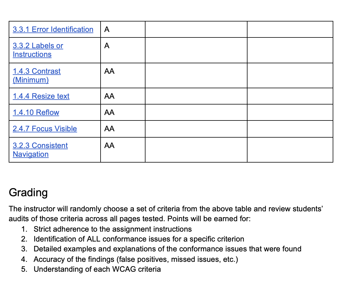 from the site. a. At least one page must have non-text content
