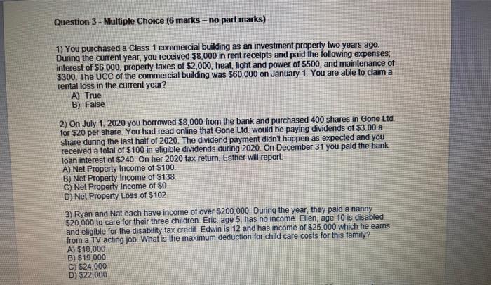  Question 3 - Multiple Choice (6 marks - no part marks)