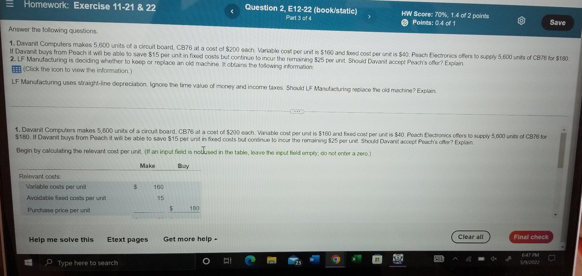  need please with #2 please. = Homework: Exercise 11-21 & 22