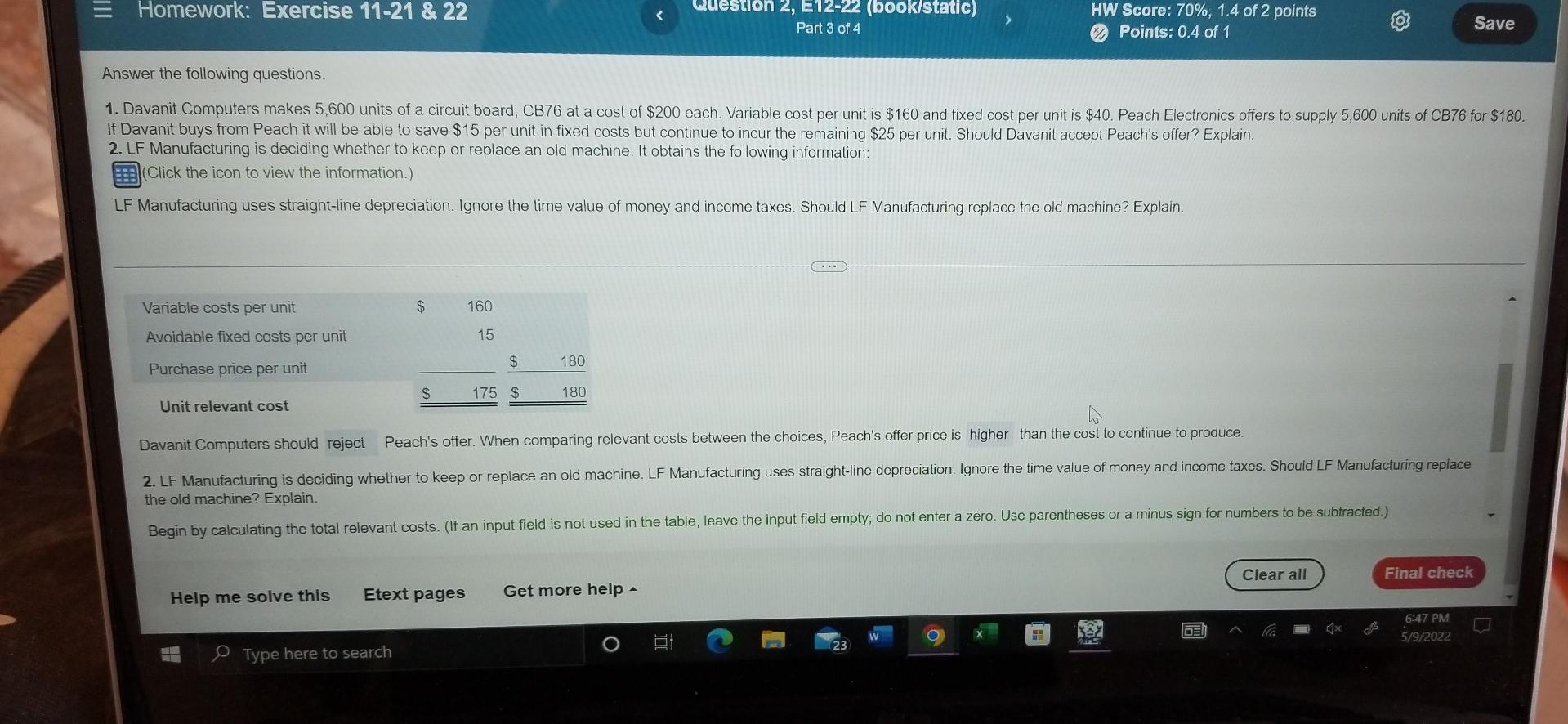 0.4 of 1 Save Answer the following questions. 1. Davanit Computers makes
