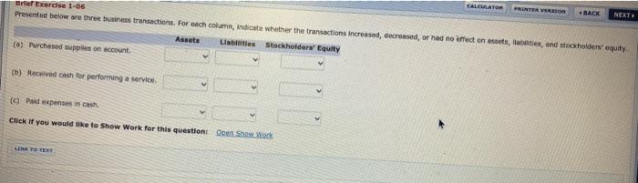  CALEATOR FERTER VERSION 4 BACK NEXT Bref Exercise 1-06 Presented below