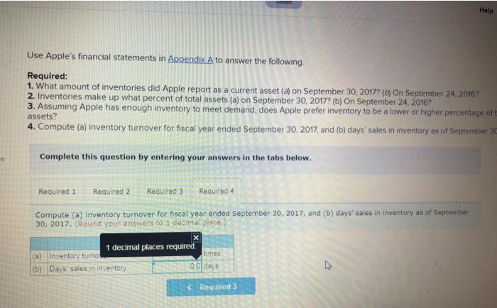  ww Help Use Apple's financial statements in Appendix A to answer