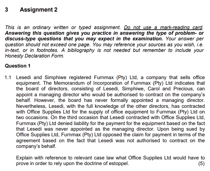 3 Assignment 2 This is an ordinary written or typed assignment.