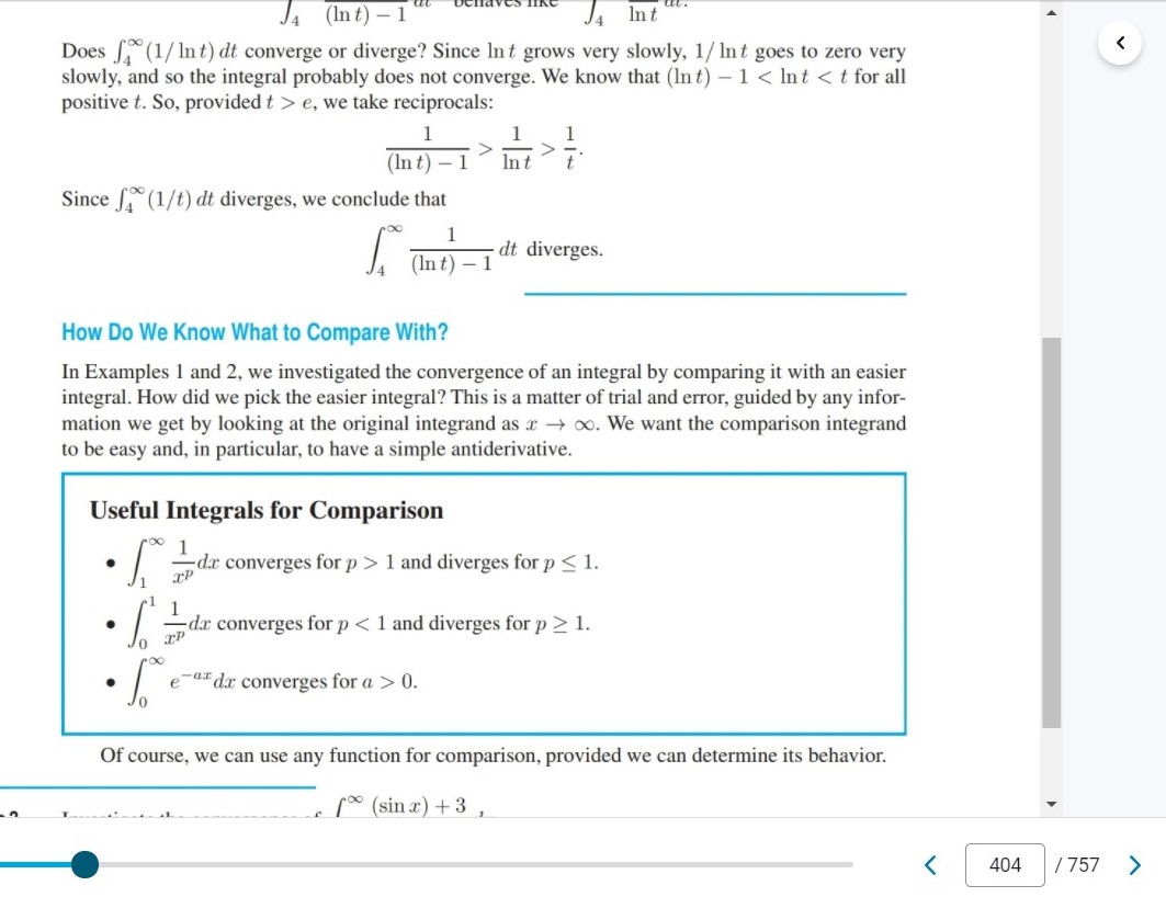 converges or diverges using the eonwrgenee test for I? f(:.c)d5: on page