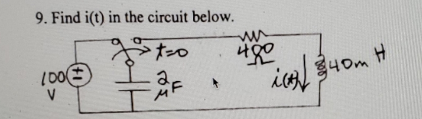 9. Find i(t) in the circuit below.