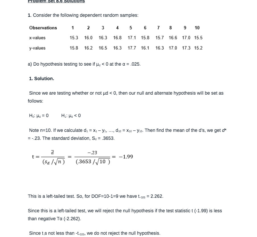  1. Consider the following dependent random samples: Observations 1 2 3