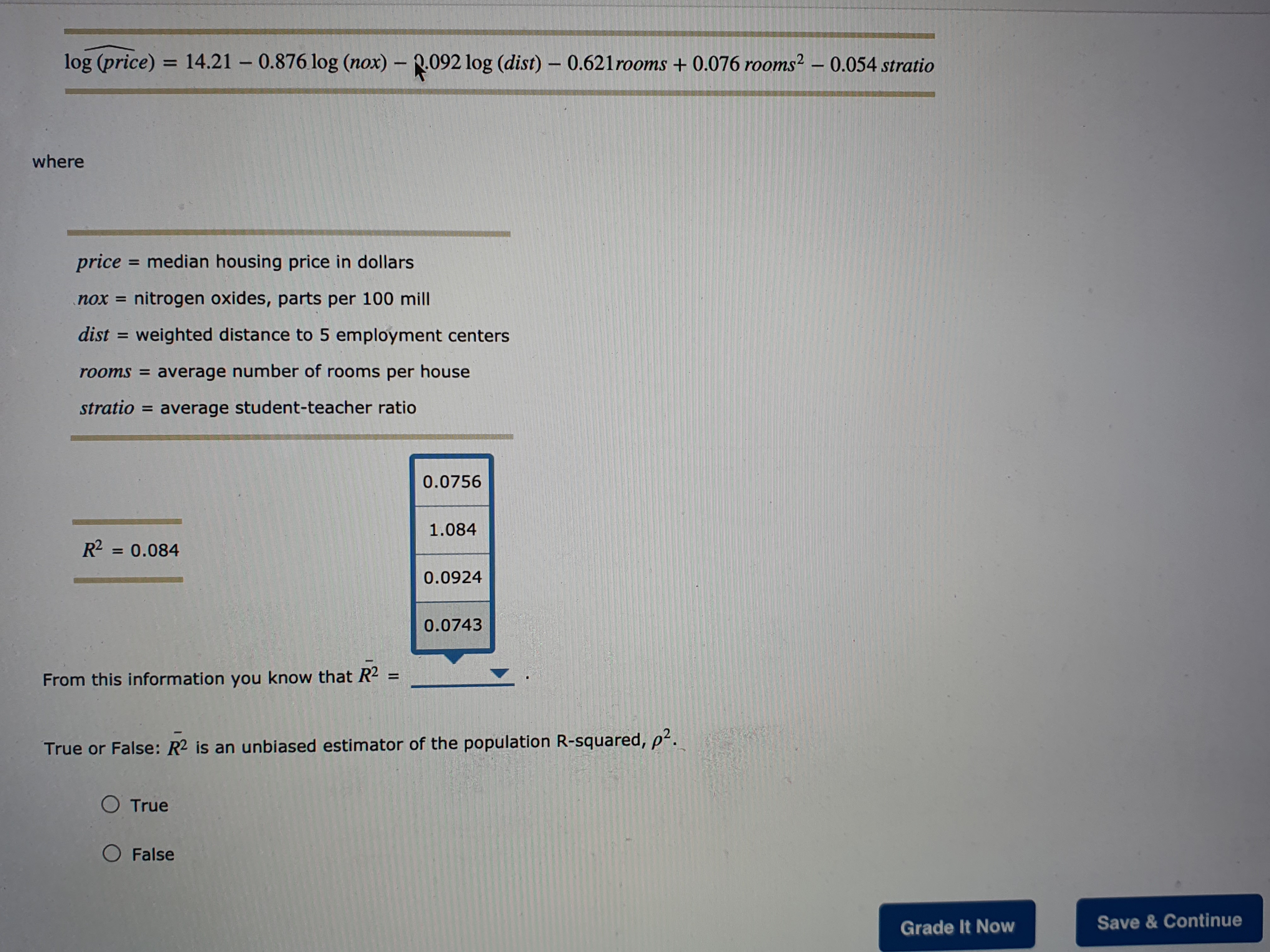 I need solution and answer log (price) = 14.21 - 0.876 log
