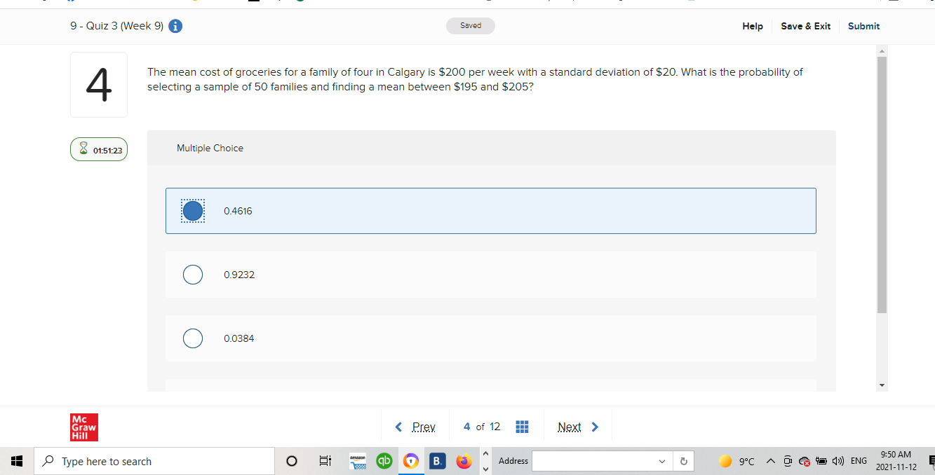  9 - Quiz 3 (Week 9) i Saved Help Save &
